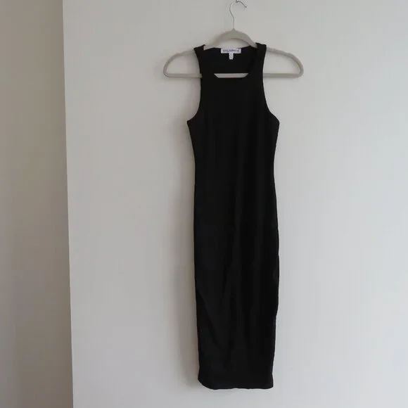 GOOD AMERICAN The Body Sculpted Midi Dress Black Minimalist Bodycon Size 0 / XS - Picture 2 of 12